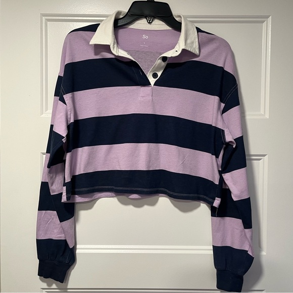 SO Women's Rugby Crop Top - Pink and Navy - Picture 1 of 4